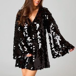 Buddy Love Bertie Sequin Short Dress Midnight Black - Large - NWT